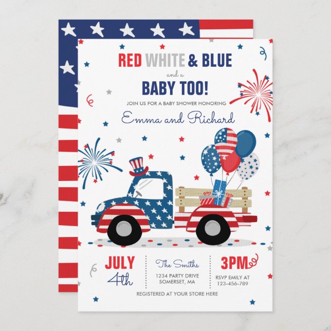 July 4th Baby Shower Red White Blue Baby Shower In Invitation (Front/Back)