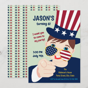 July 4th Birthday Boy Party  Invitation