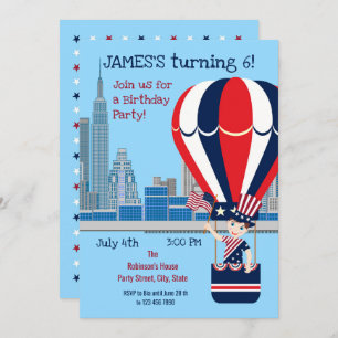 July 4th Birthday Boy Party  Invitation