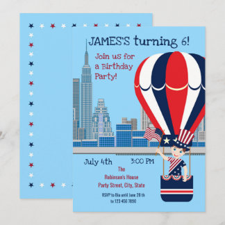 July 4th Birthday Boy Party Invitation