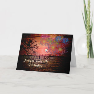 July 4th Birthday Card with Sunset & Fireworks