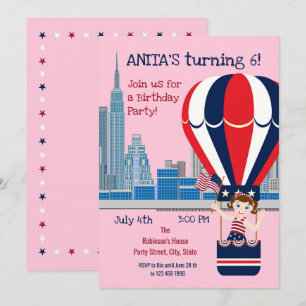 July 4th Birthday Girl Party  Invitation