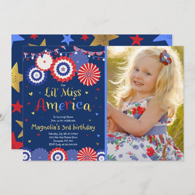 July 4th Birthday Invitation Fourth of July Party (Front/Back)