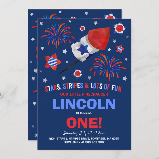 July 4th Birthday Invitation Fourth of July Party (Front/Back)