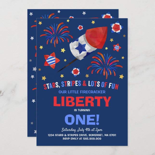 July 4th Birthday Invitation Fourth of July Party (Front/Back)