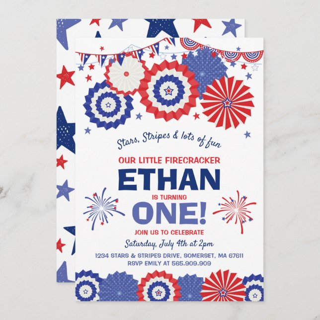 July 4th Birthday Invitation Fourth of July Party (Front/Back)