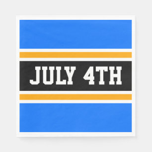 JULY 4TH Bright Blue Black White Racing Stripes Napkin