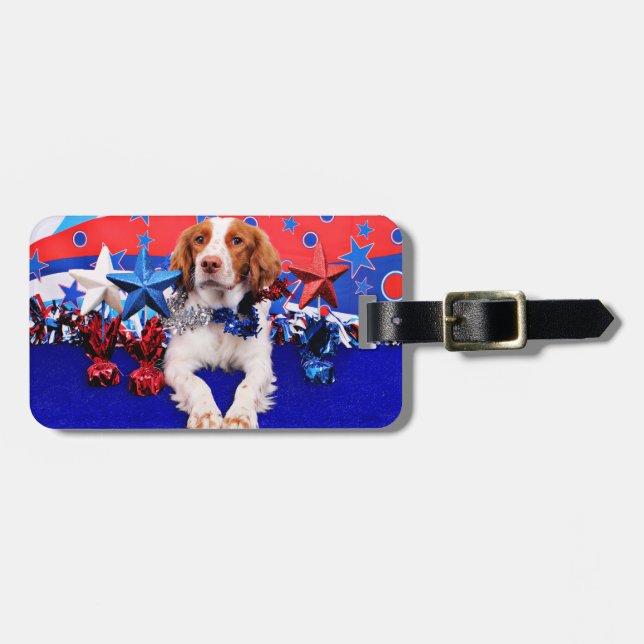 July 4th - Brittany Spaniel - Charlie Luggage Tag (Front Horizontal)