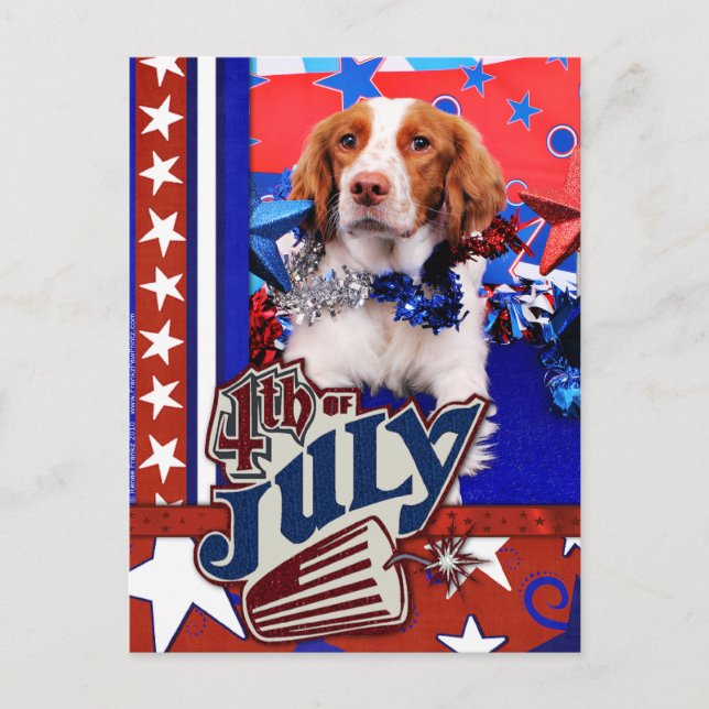 July 4th - Brittany Spaniel - Charlie Postcard (Front)