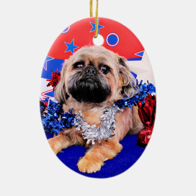 July 4th - Brussels Griffon - Oliver Ceramic Tree Decoration (Back)