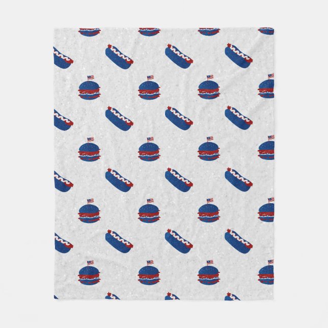 July 4th Burger & Hot Dog Glitter Picnic Blanket (Front)