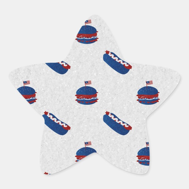 July 4th Burger & Hot Dog Glitter Star Sticker (Front)