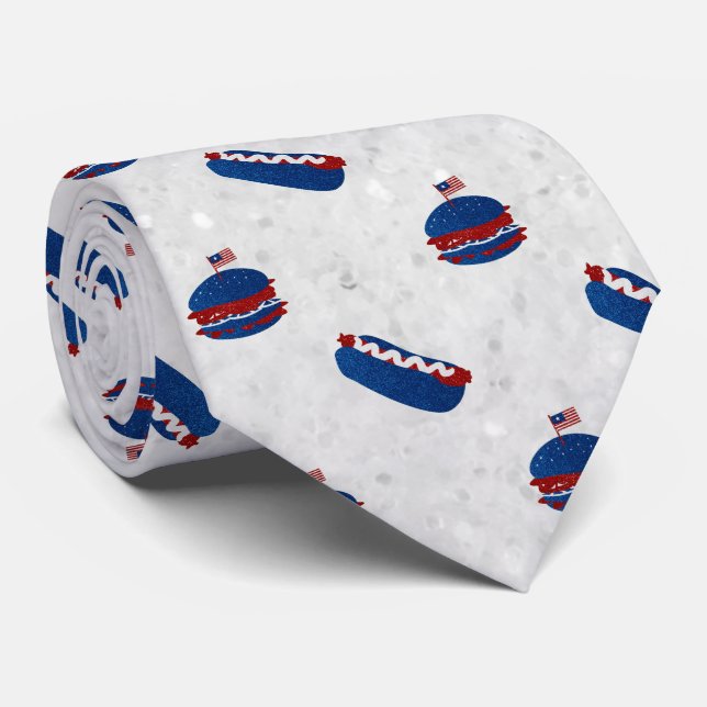 July 4th Burger & Hot Dog Glitter Tie (Rolled)