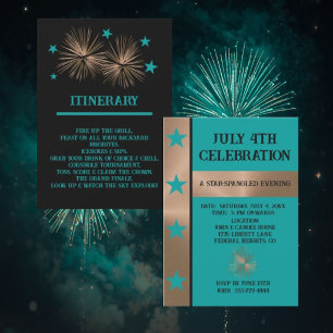 July 4th Celebration Unique Copper & Turquoise Invitation