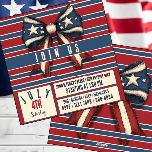 July 4th Coquette Bow with Stars and Stripes Party Holiday Card