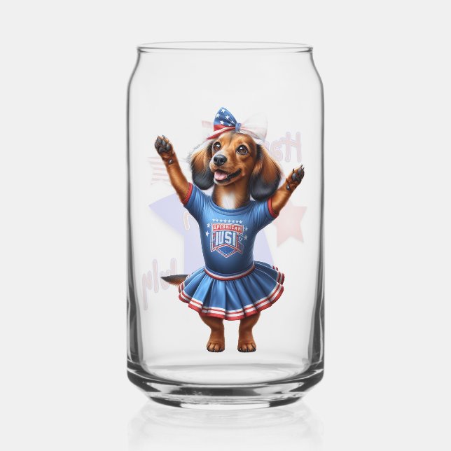 July 4th Dachshund Beer  Can Glass (Front)