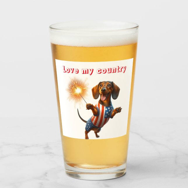 July 4th Dachshund Beer  Glass (Front Filled)