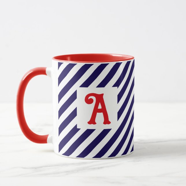 July 4th Diagonal Stripes Patriotic Initial Mug (Left)