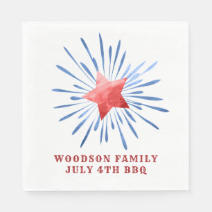 July 4th Family Name BBQ Classic Round Sticker Napkin