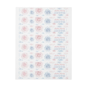 July 4th Firecracker Red White Blue Return Address Wrap Around Label