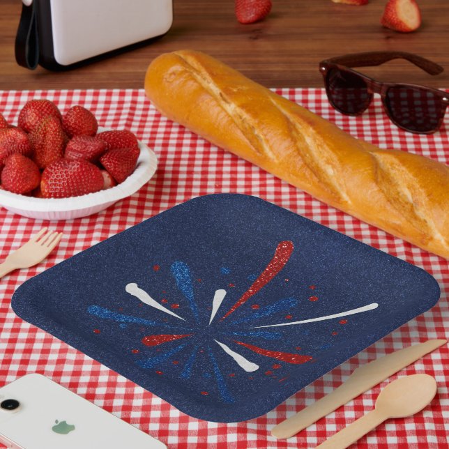 July 4th Fireworks Glitter Paper Plates (Picnic)