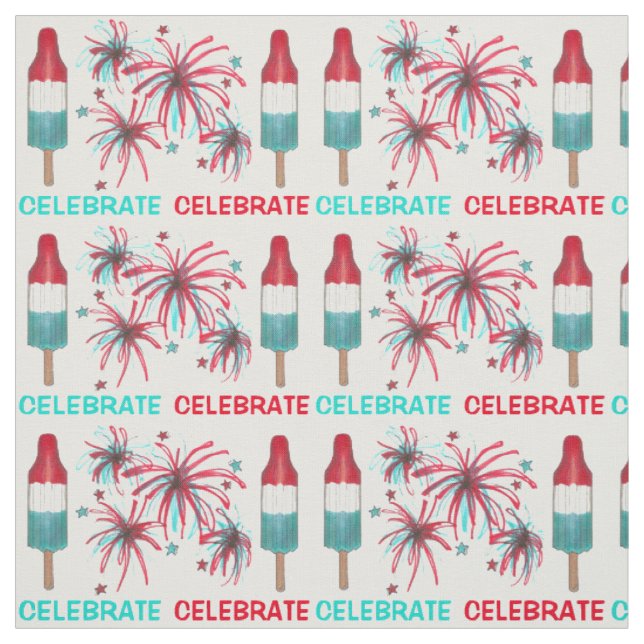 July 4th Fireworks Rocket Pop Popsicles Celebrate Fabric (Swatch)