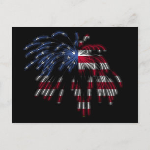 July 4th Fireworks & the American Flag in Lights Postcard