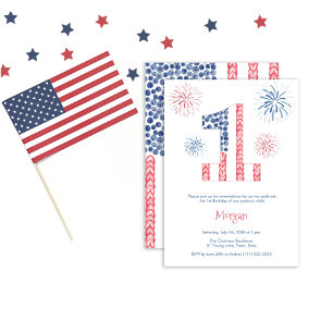 July 4th Fireworks Unisex Twins 1st Birthday Party Invitation