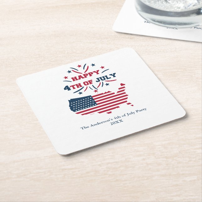 July 4th Fireworks USA Red White Blue Flag  Square Paper Coaster (Angled)