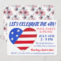 July 4th Flag Heart Fireworks Patriotic USA Party
