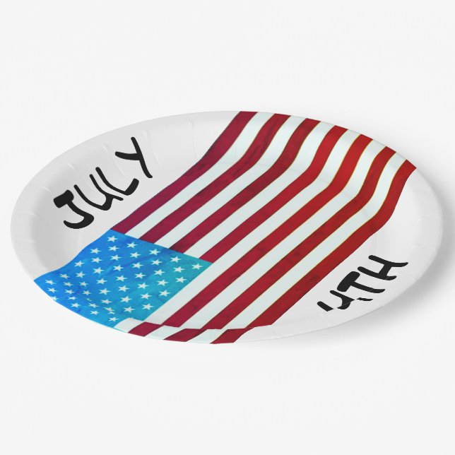 July 4th Flag Paper Plate (Angled)