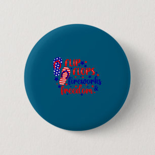 July 4th flip flops fireworks & freedom 6 cm round badge