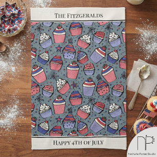 July 4th French Blue Cupcake Kitchen Towel
