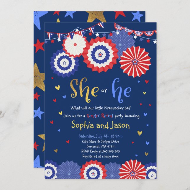July 4th Gender Reveal Party Invitation (Front/Back)