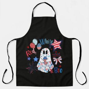 July 4th Ghost Red White Boo Patriotic Halloween Apron