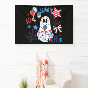 July 4th Ghost Red White Boo Patriotic Halloween Banner