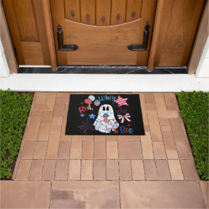 July 4th Ghost Red White Boo Patriotic Halloween Doormat