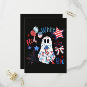 July 4th Ghost Red White Boo Patriotic Halloween Invitation Postcard