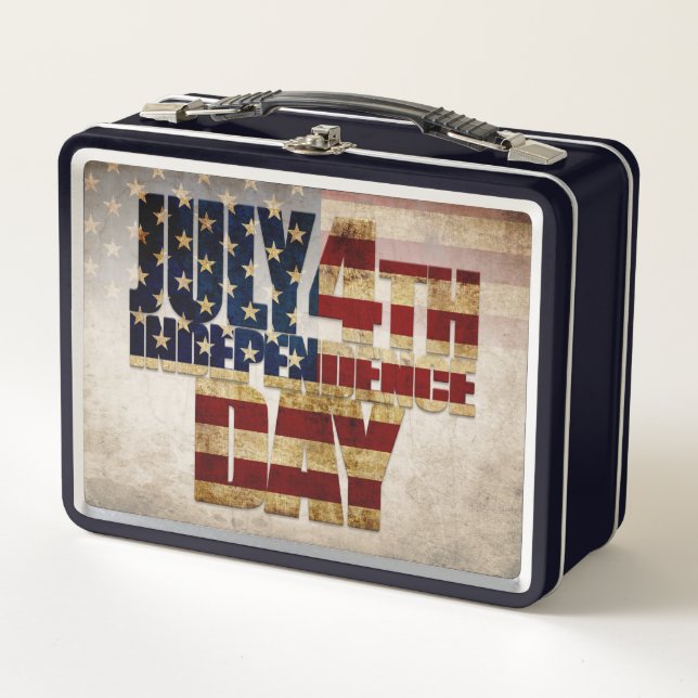 July 4th Independence Day Vintage Flag Design Metal Lunch Box (Front)