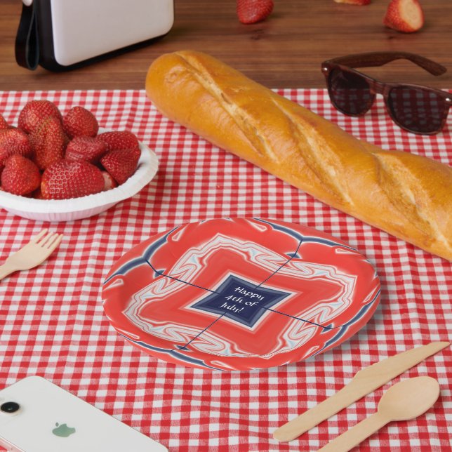 July 4th Kaleidoscope Red White Blue Paper Plate (Picnic)