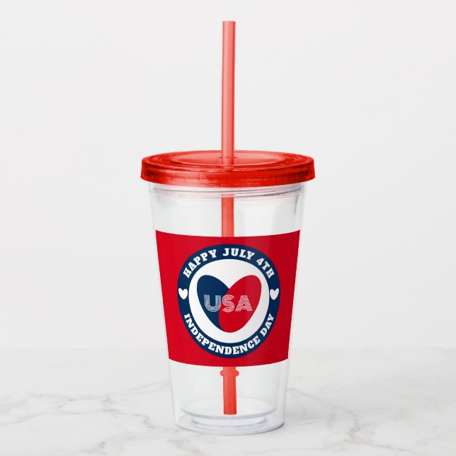 July 4th Love the USA Patriotic Red White Blue Acrylic Tumbler (Front)