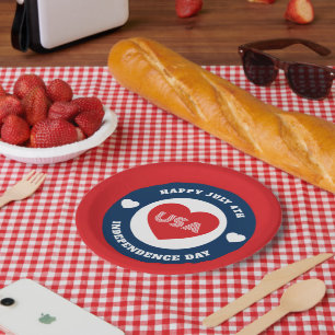 July 4th Love the USA Patriotic Red White Blue Paper Plate