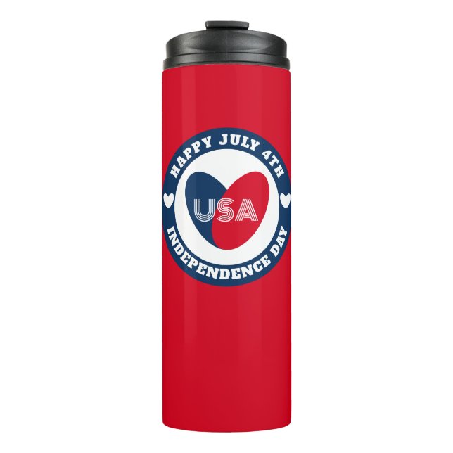 July 4th Love the USA Patriotic Red White Blue Thermal Tumbler (Front)