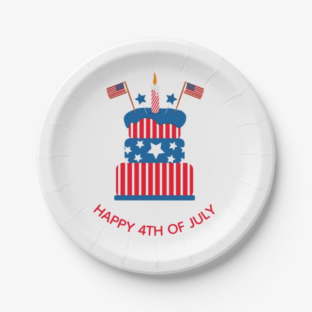 July 4th Party Red White and Blue Cake Paper Plate (Front)