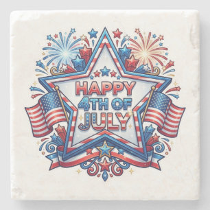 July 4th Patriotic 250 Year Birthday Stone Coaster