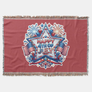 July 4th Patriotic 250 Year Birthday Throw Blanket