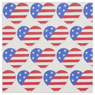 July 4th Patriotic American Flag Heart USA Love Fabric
