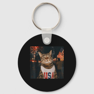 July 4th Patriotic Cat Smoking Cigarette 250 Years Key Ring