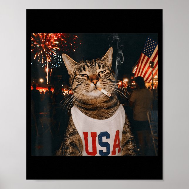 July 4th Patriotic Cat Smoking Cigarette 250 Years Poster (Front)