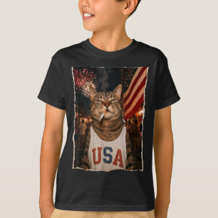 July 4th Patriotic Cat Smoking Cigarette 250 Years T-Shirt